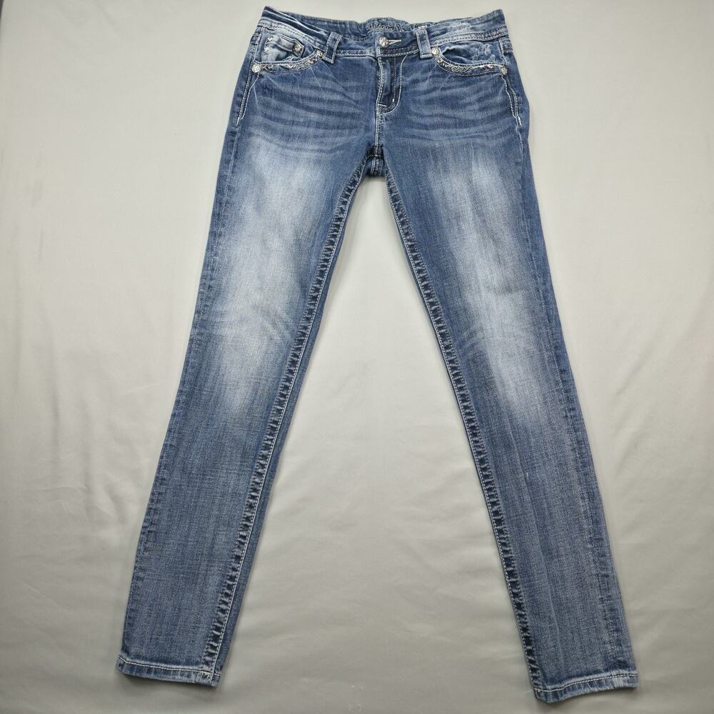 Miss Me Womens Jeans 29 Skinny Distressed Rhinestone Embellished Western Y2K